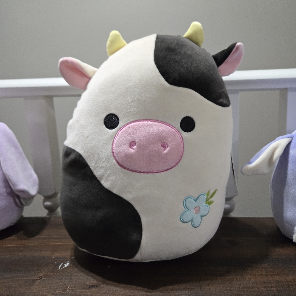 Squishmallows Connor Black and White Cow Stuffed Animal